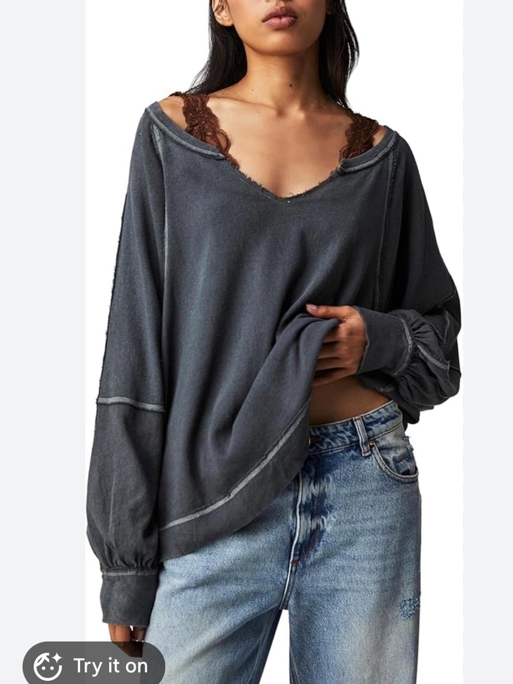 We The Free  wish I knew neutral beige knit slouchy top size medium